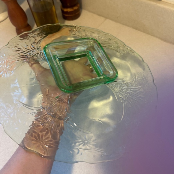 Elegant Green Vintage Depression Glass Serving Platter